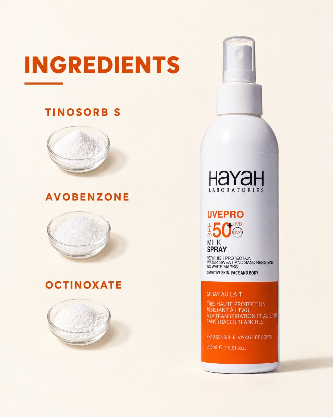 UVEPRO Milk Spray SPF50+.