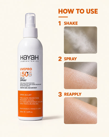 UVEPRO Milk Spray SPF50+.